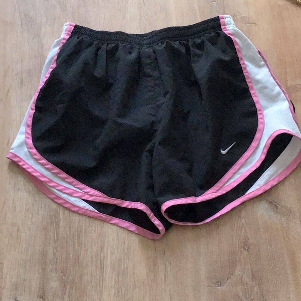 NIKE Tempo Dri-Fit S Athletic Running Shorts Solid Black White Mesh Pink Trim